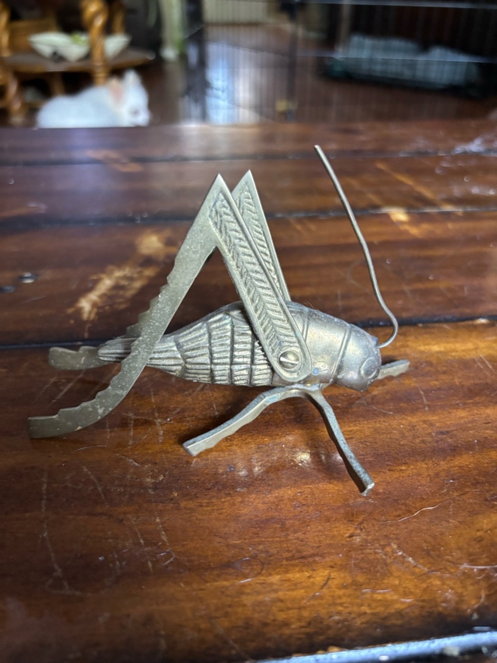 vintage brass grasshopper cricket paperweight